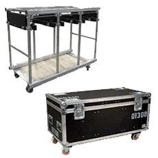 Road Cases, Used, durable cases designed to protect and transport stage and lighting equipment safely during travel.